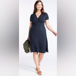 L.L.BEAN jersey knit polka dot faux wrap dress NWOT